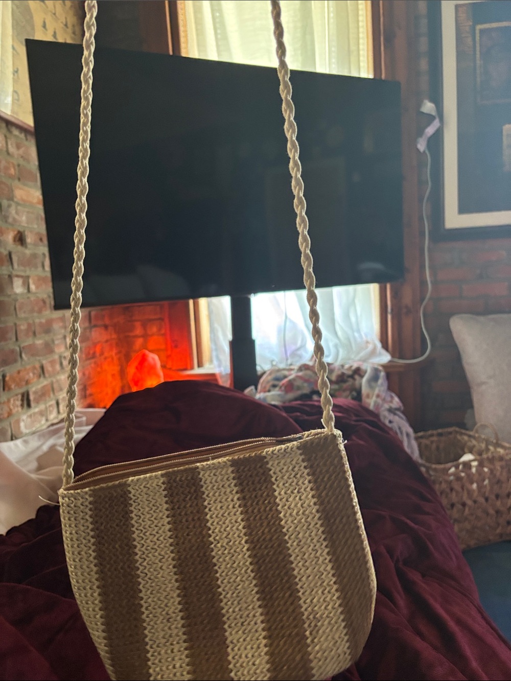 Woven Crossbody Bag in Natural and Tan - Unbranded